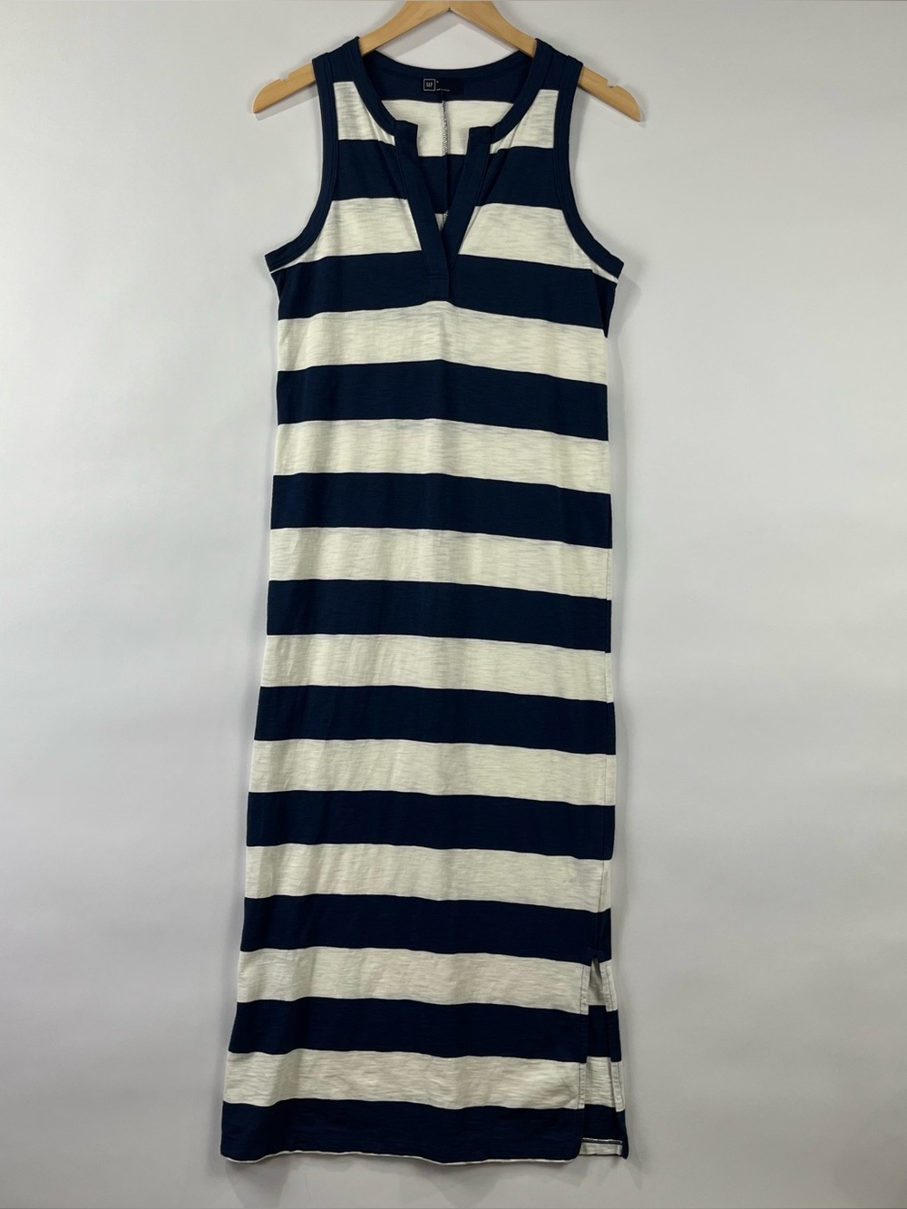 GAP Cotton Blend Striped Maxi Dress Sleeveless Side Slit Casual Small